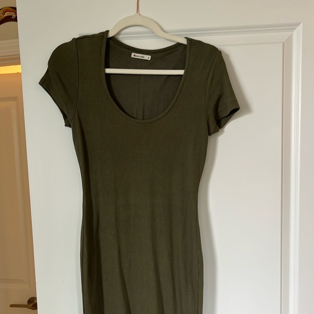 Marine Layer Olive Green Ribbed Midi Dress